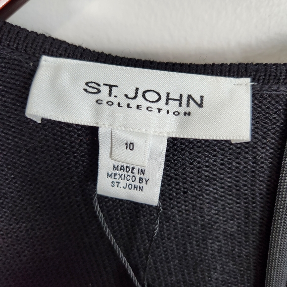 St. John Collection Black/Caviar Knit Cap Sleeve Sheath Dress Size 10 - Picture 11 of 15